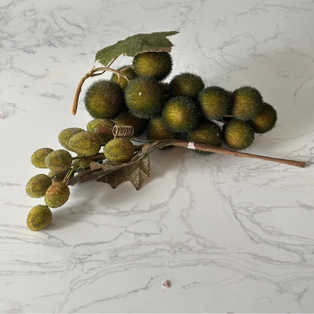 Set of two artificial beaded/ sugared grapes in greens